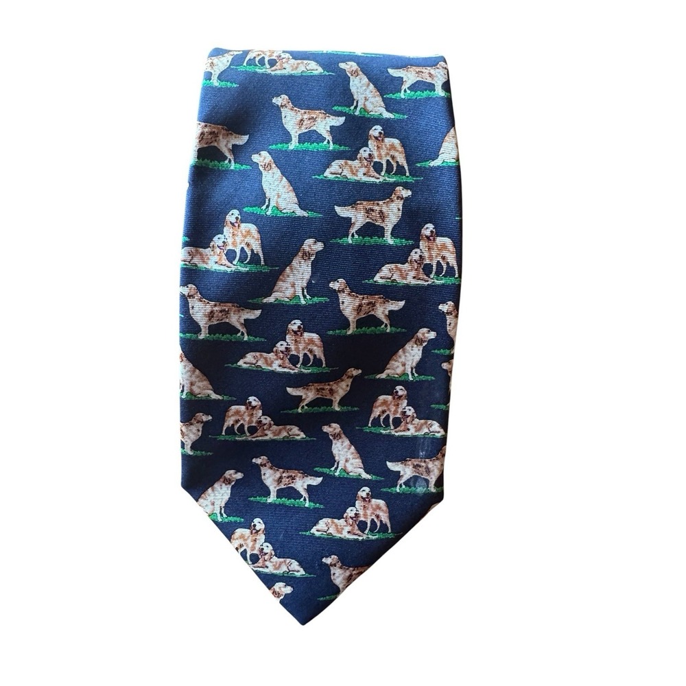 Museum Artifacts Men's Blue Labrador Retrievers In Grass Silk Tie